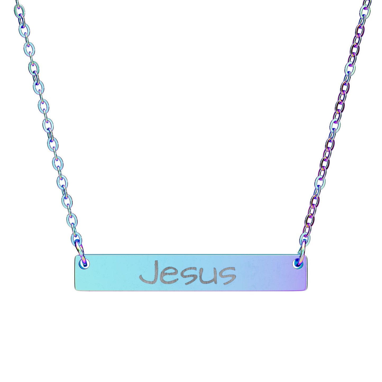 Engraved "Jesus" Horizontal Bar Necklace — Personalized Faith Pendant