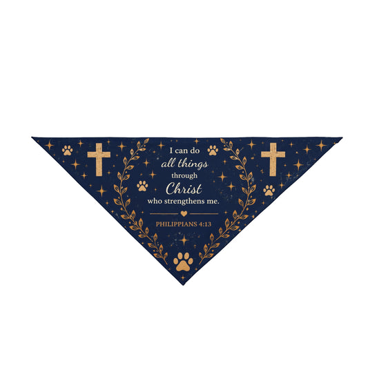 Christian Pet Bandana – "I Can Do All Things Through Christ" Paw Print & Cross Dog Scarf
