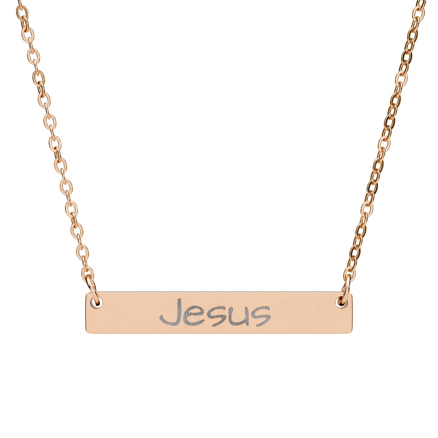 Engraved "Jesus" Horizontal Bar Necklace — Personalized Faith Pendant