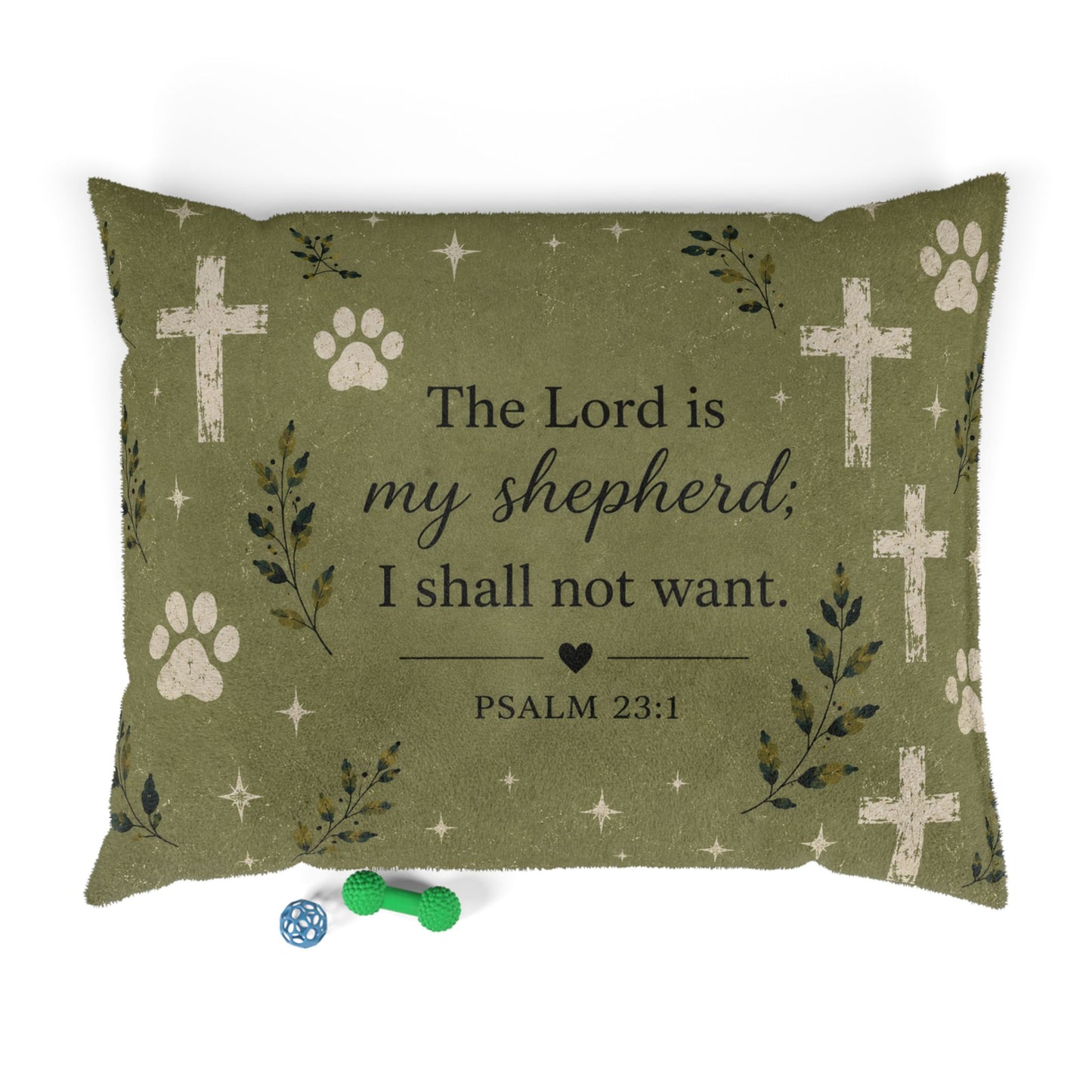 Psalm 23:1 Pet Bed — "The Lord is my shepherd; I shall not want" Religious Dog & Cat Cushion