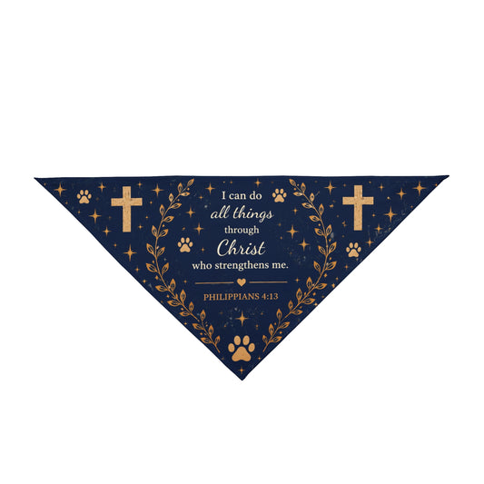 Christian Pet Bandana – "I Can Do All Things Through Christ" Paw Print & Cross Dog Scarf