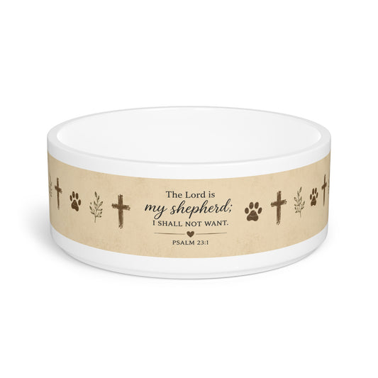 Faithful Shepherd Pet Bowl — "The Lord is my shepherd; I shall not want." Ceramic Dog & Cat Bowl