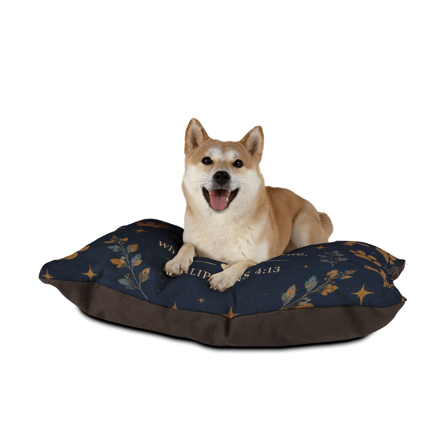Christian Pet Bed - "I Can Do All Things Through Christ" Scripture Pillow with Cross & Paw Print Design
