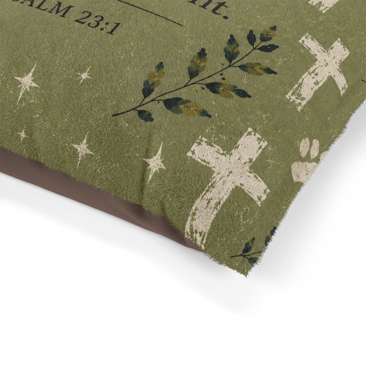 Psalm 23:1 Pet Bed — "The Lord is my shepherd; I shall not want" Religious Dog & Cat Cushion