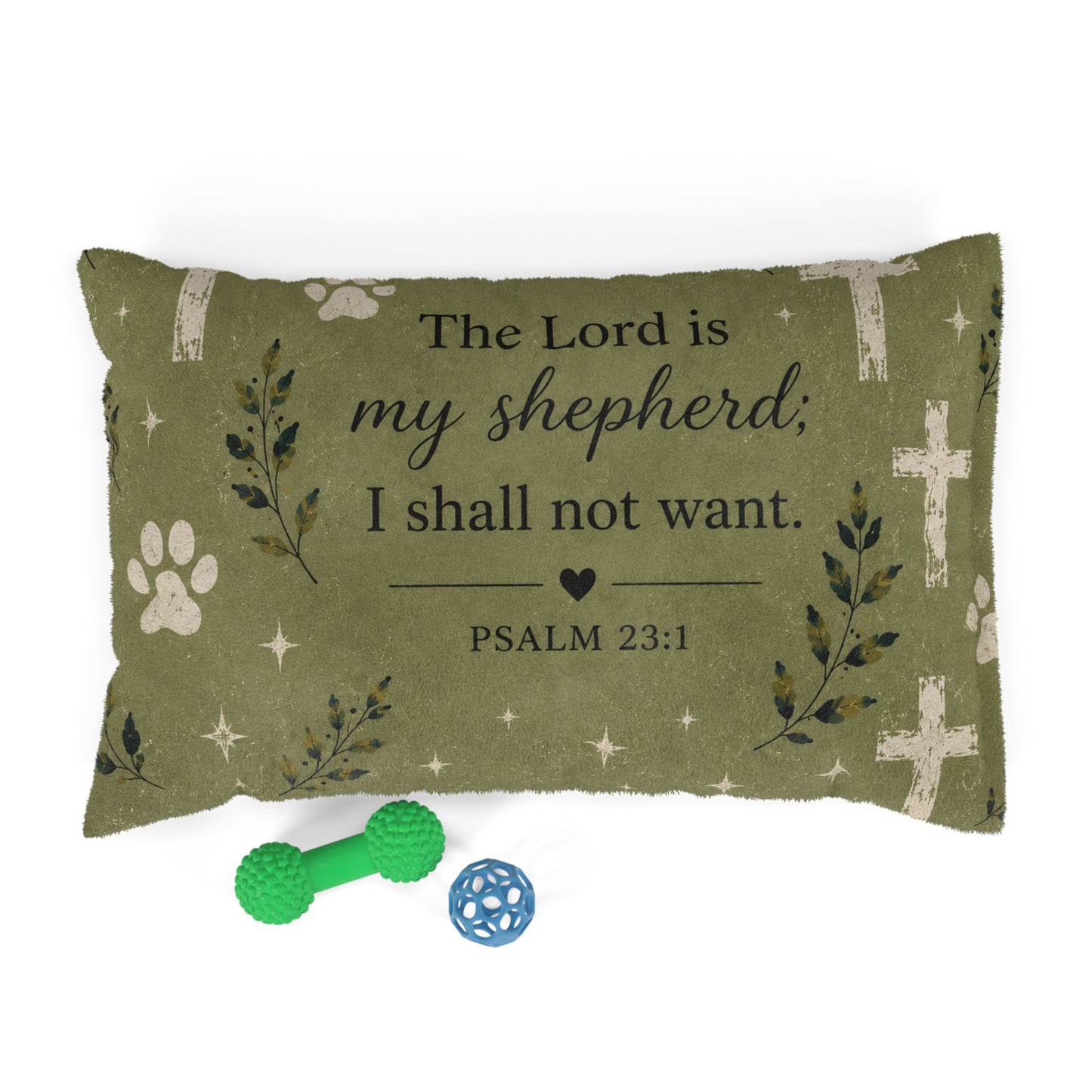 Psalm 23:1 Pet Bed — "The Lord is my shepherd; I shall not want" Religious Dog & Cat Cushion