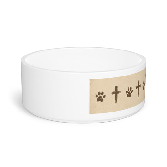 Christian Pet Bowl with Philippians 4:13 Quote — Cross & Paw Print Design