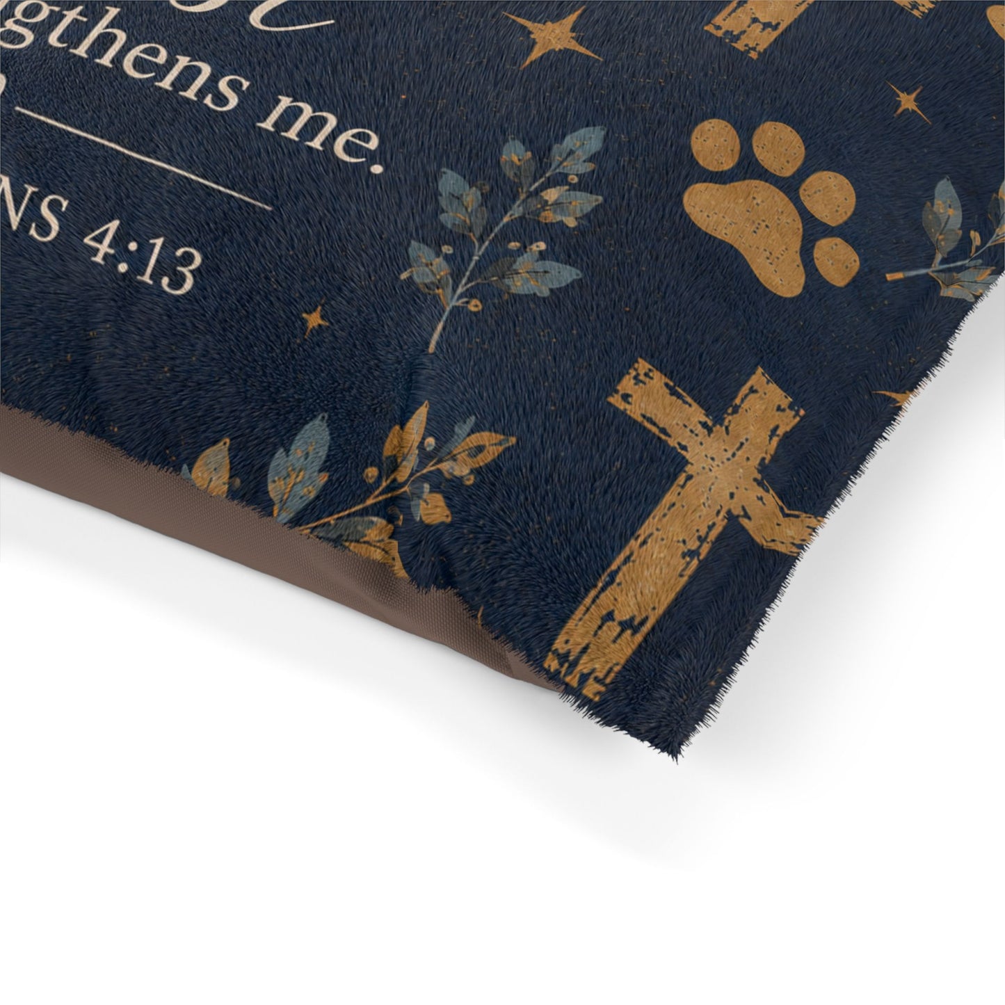 Christian Pet Bed - "I Can Do All Things Through Christ" Scripture Pillow with Cross & Paw Print Design