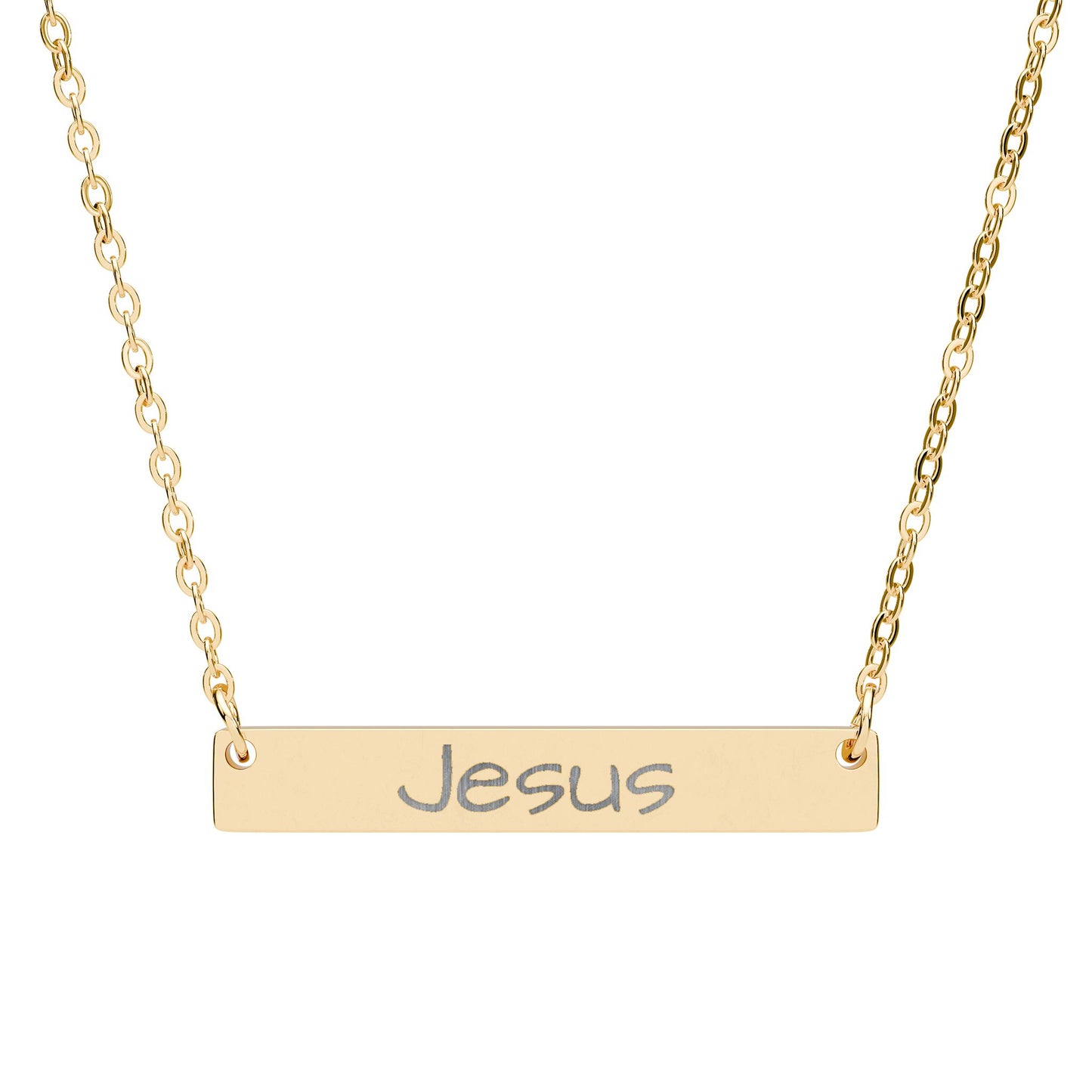 Engraved "Jesus" Horizontal Bar Necklace — Personalized Faith Pendant