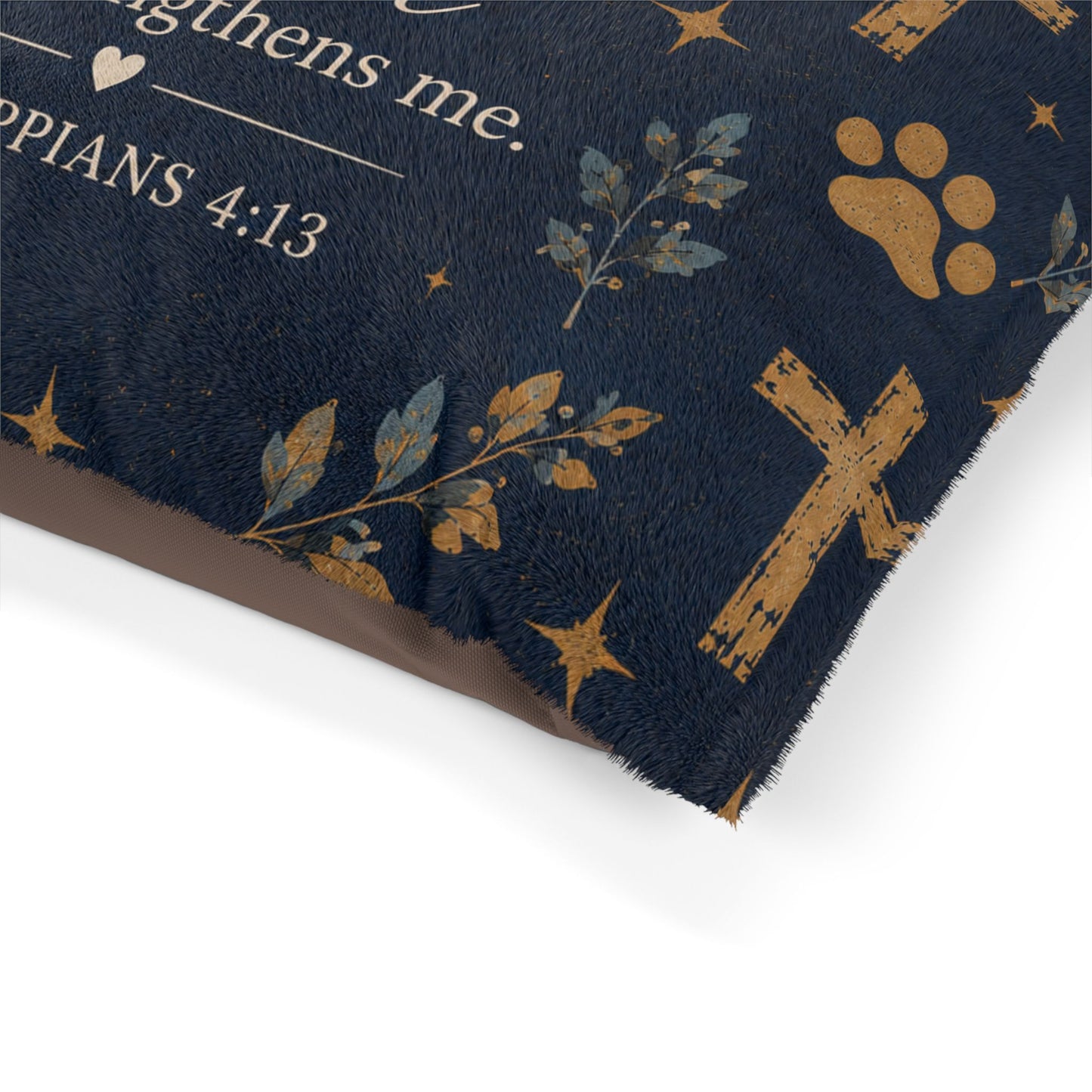 Christian Pet Bed - "I Can Do All Things Through Christ" Scripture Pillow with Cross & Paw Print Design