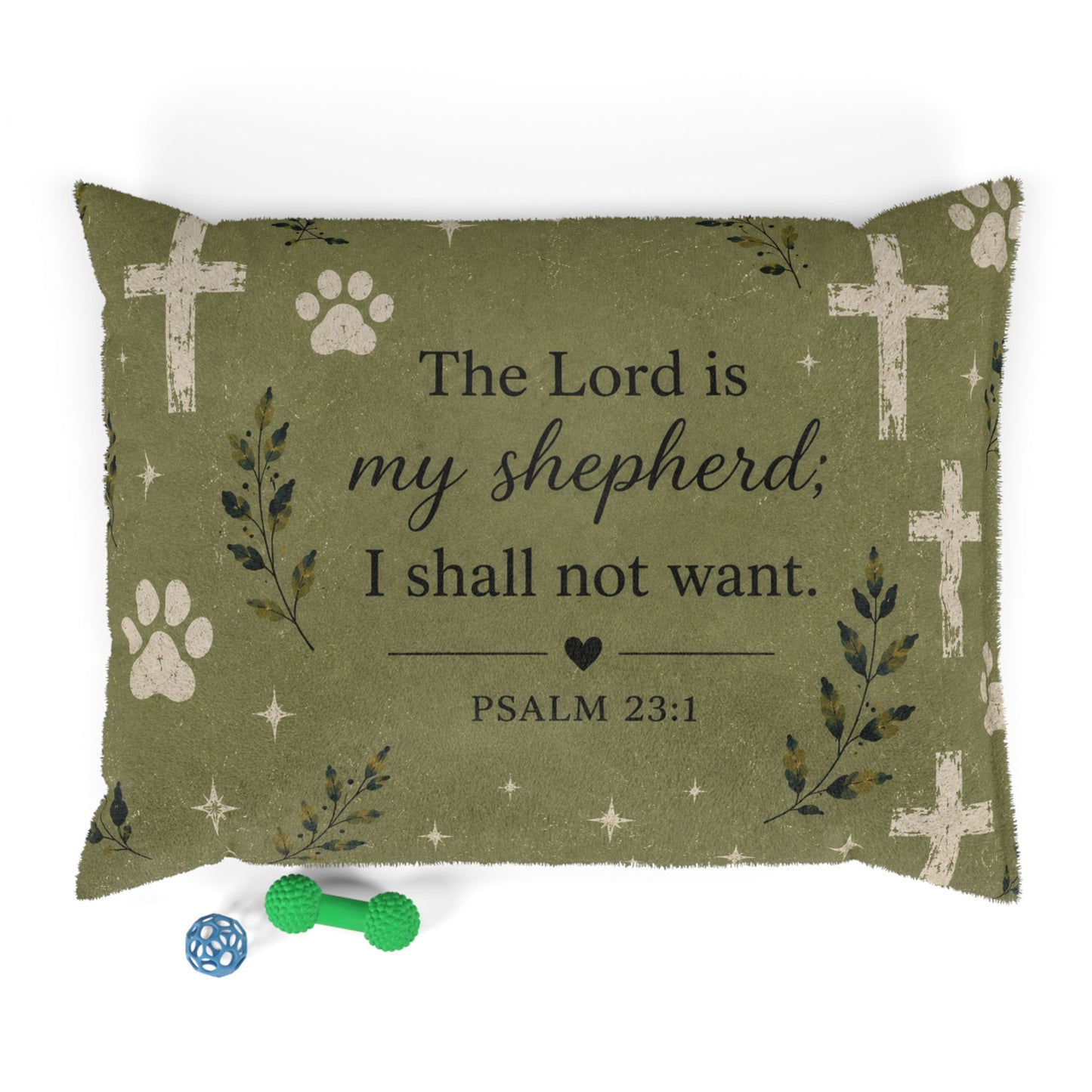 Psalm 23:1 Pet Bed — "The Lord is my shepherd; I shall not want" Religious Dog & Cat Cushion