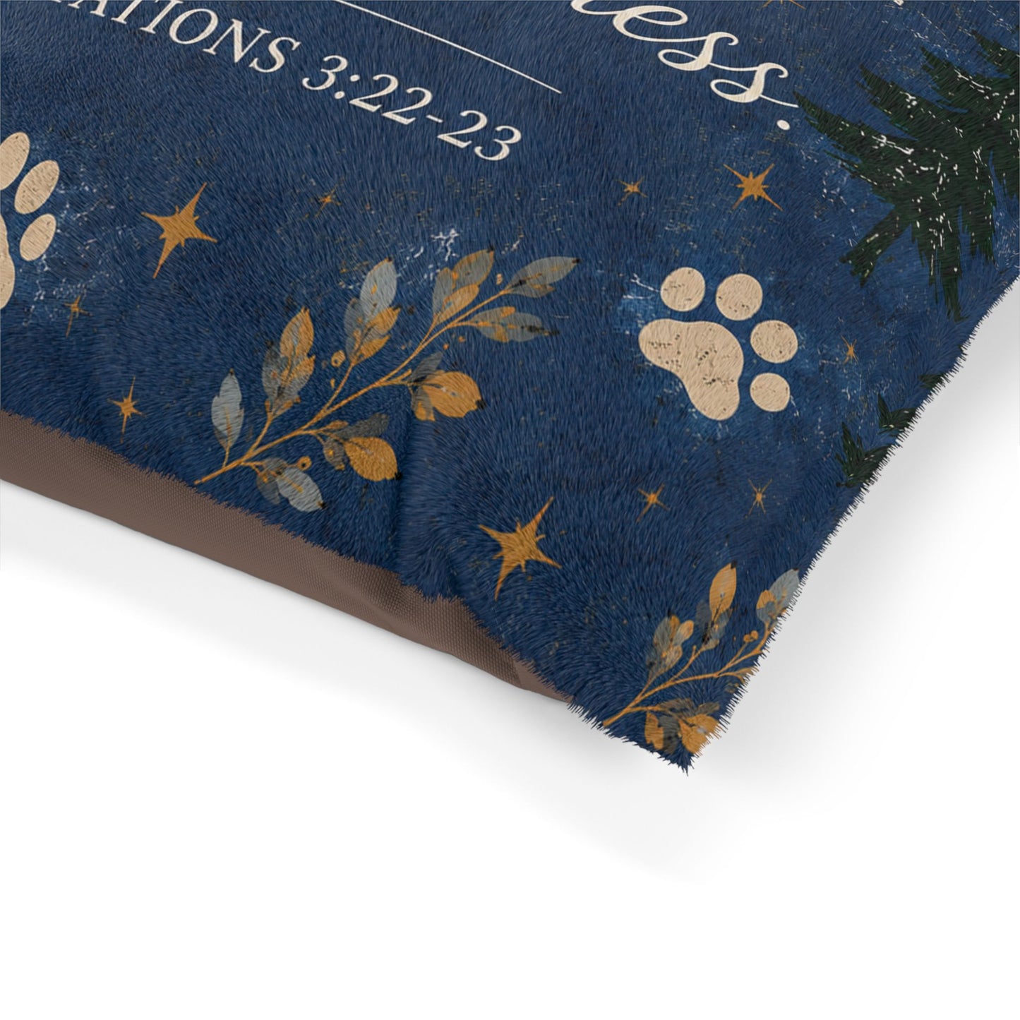 Christian Pet Bed – “Great is Thy Faithfulness” Paw Print Scripture Pillow (Lamentations 3:22-23)