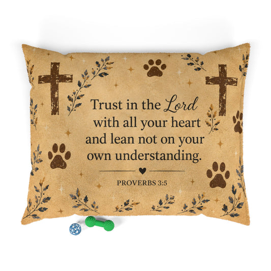 Christian Scripture Pet Bed – Proverbs 3:5 Paw-Print Dog & Cat Pillow