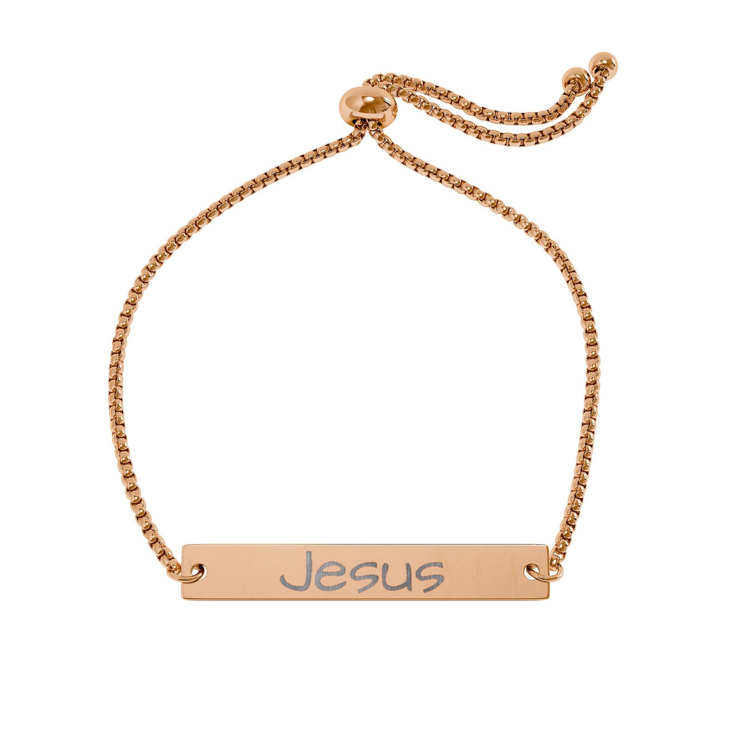 Engravable Jesus Bar Bracelet — Adjustable Gold Plate Faith Bracelet