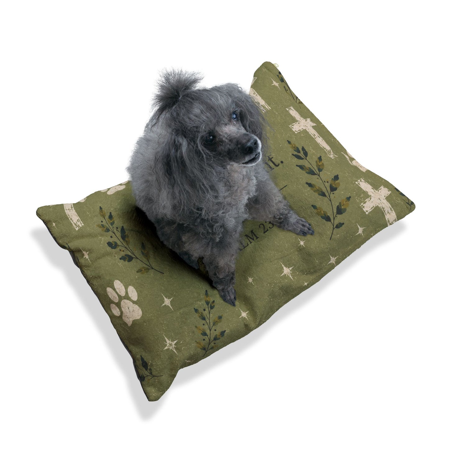 Psalm 23:1 Pet Bed — "The Lord is my shepherd; I shall not want" Religious Dog & Cat Cushion