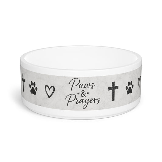 Paws & Prayers Ceramic Pet Bowl — Faith-Inspired Paw Print Dog/Cat Dish