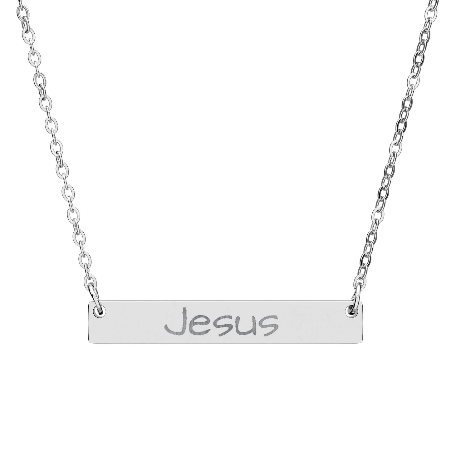 Engraved "Jesus" Horizontal Bar Necklace — Personalized Faith Pendant