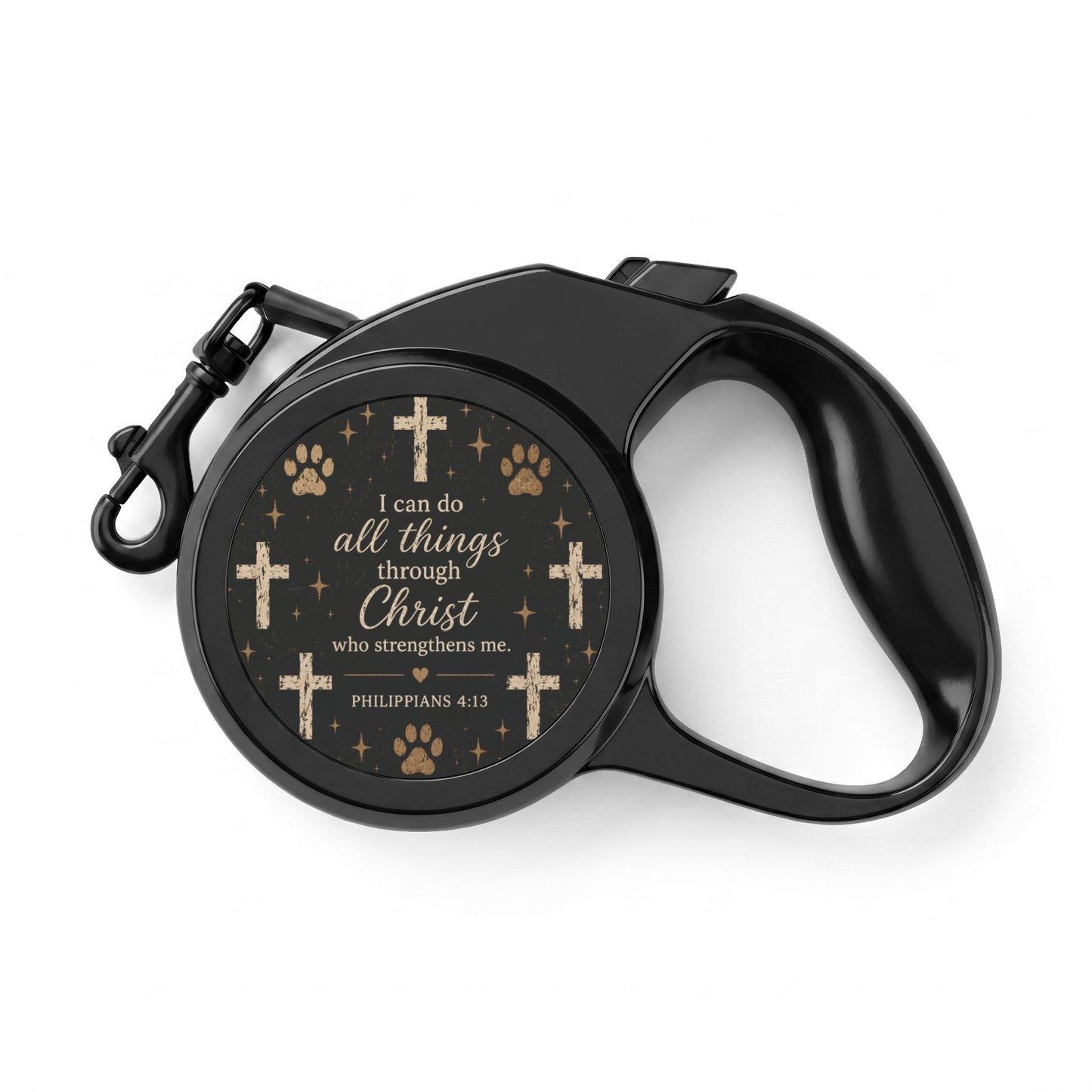 Retractable Pet Leash — “I Can Do All Things Through Christ” Faith Dog Leash (Psalms Verse, Cross & Paw Design)