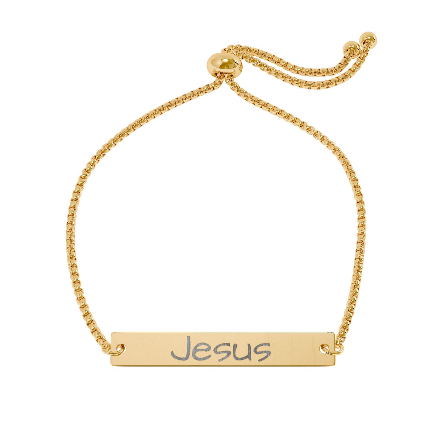 Engravable Jesus Bar Bracelet — Adjustable Gold Plate Faith Bracelet