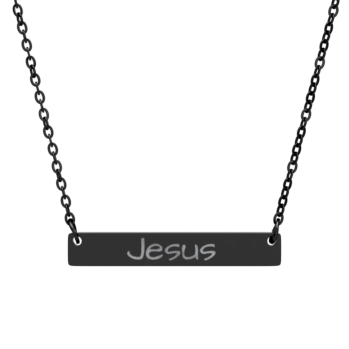 Engraved "Jesus" Horizontal Bar Necklace — Personalized Faith Pendant