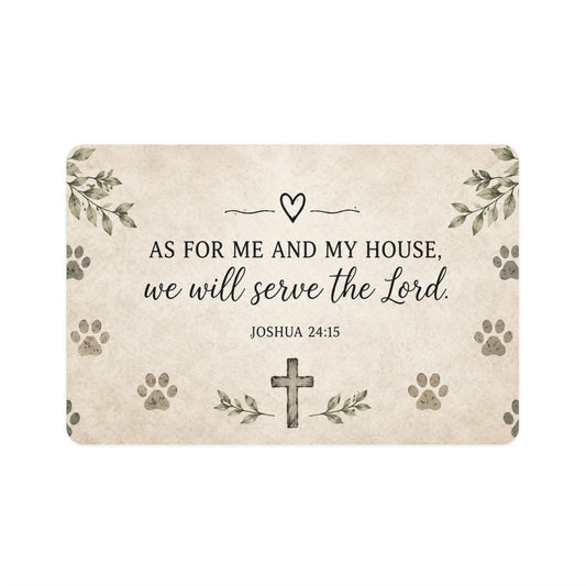 Religious Pet Food Mat (12x18) — "As For Me And My House" Paw Print Feeding Mat