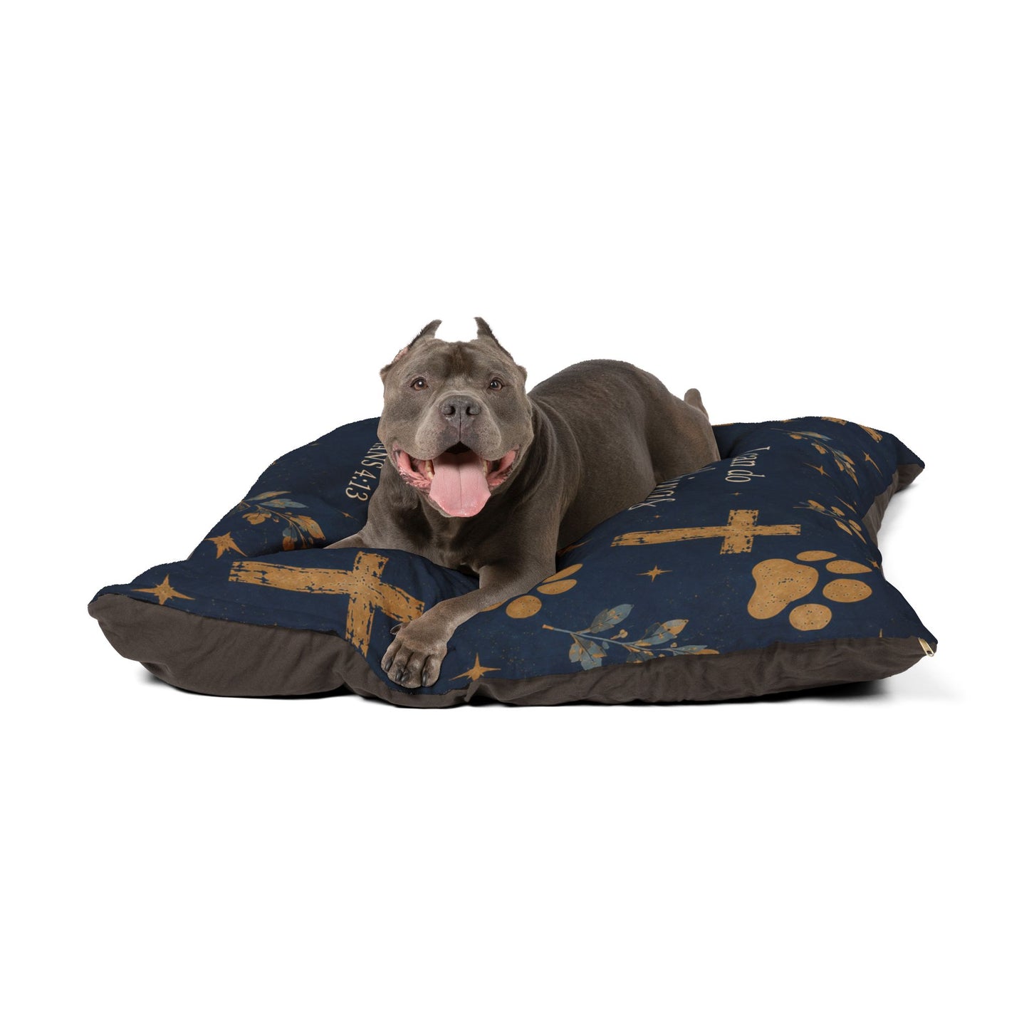 Christian Pet Bed - "I Can Do All Things Through Christ" Scripture Pillow with Cross & Paw Print Design